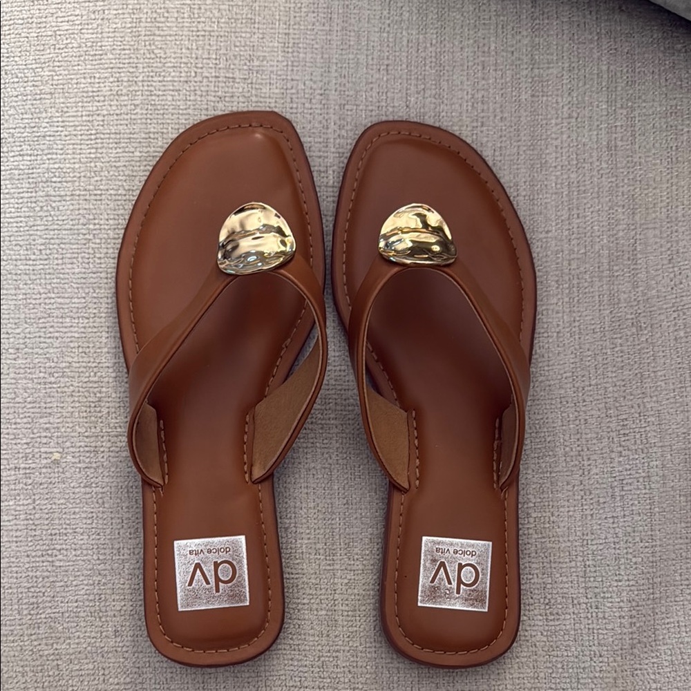 DV by Dolce Vita Brown and Gold Sandals Casual Slip-On